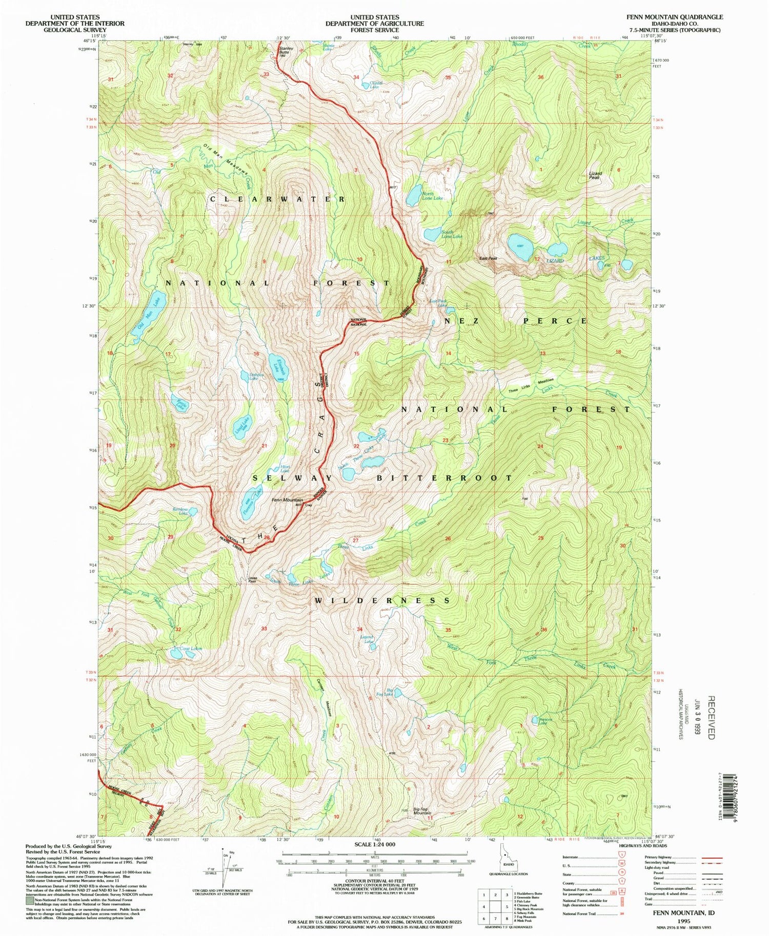 Classic USGS Fenn Mountain Idaho 7.5'x7.5' Topo Map Image