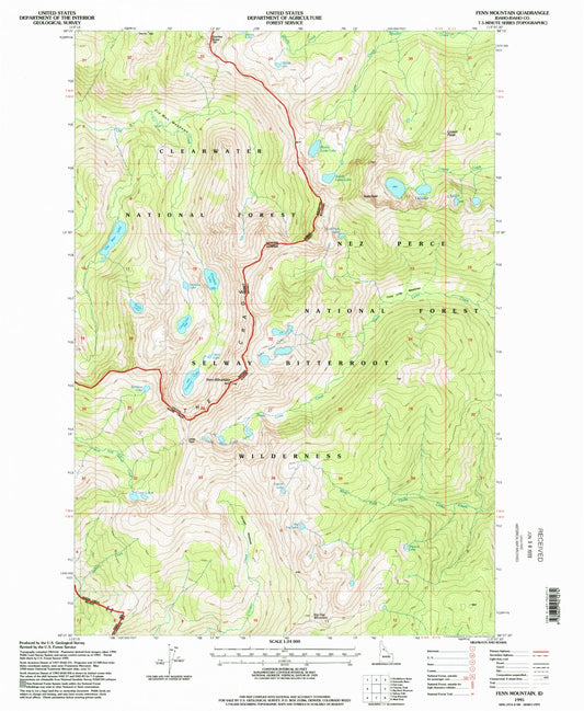 Classic USGS Fenn Mountain Idaho 7.5'x7.5' Topo Map Image