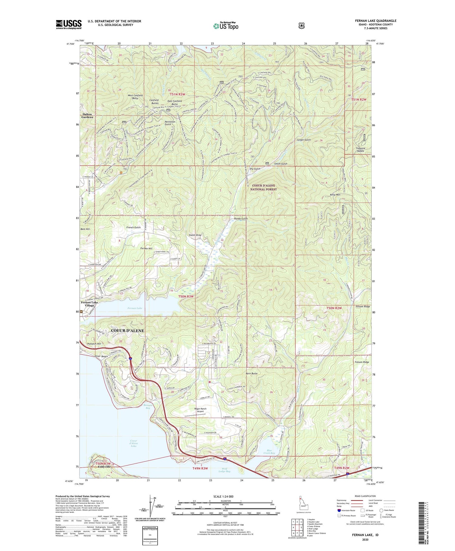Fernan Lake Idaho US Topo Map Image