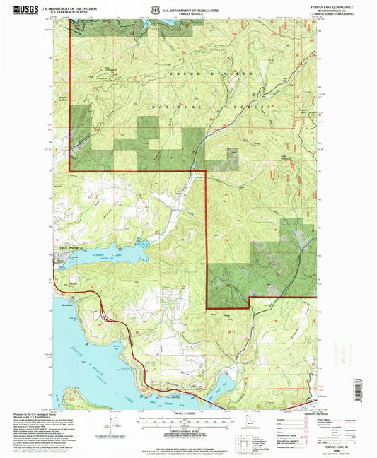 Classic USGS Fernan Lake Idaho 7.5'x7.5' Topo Map Image