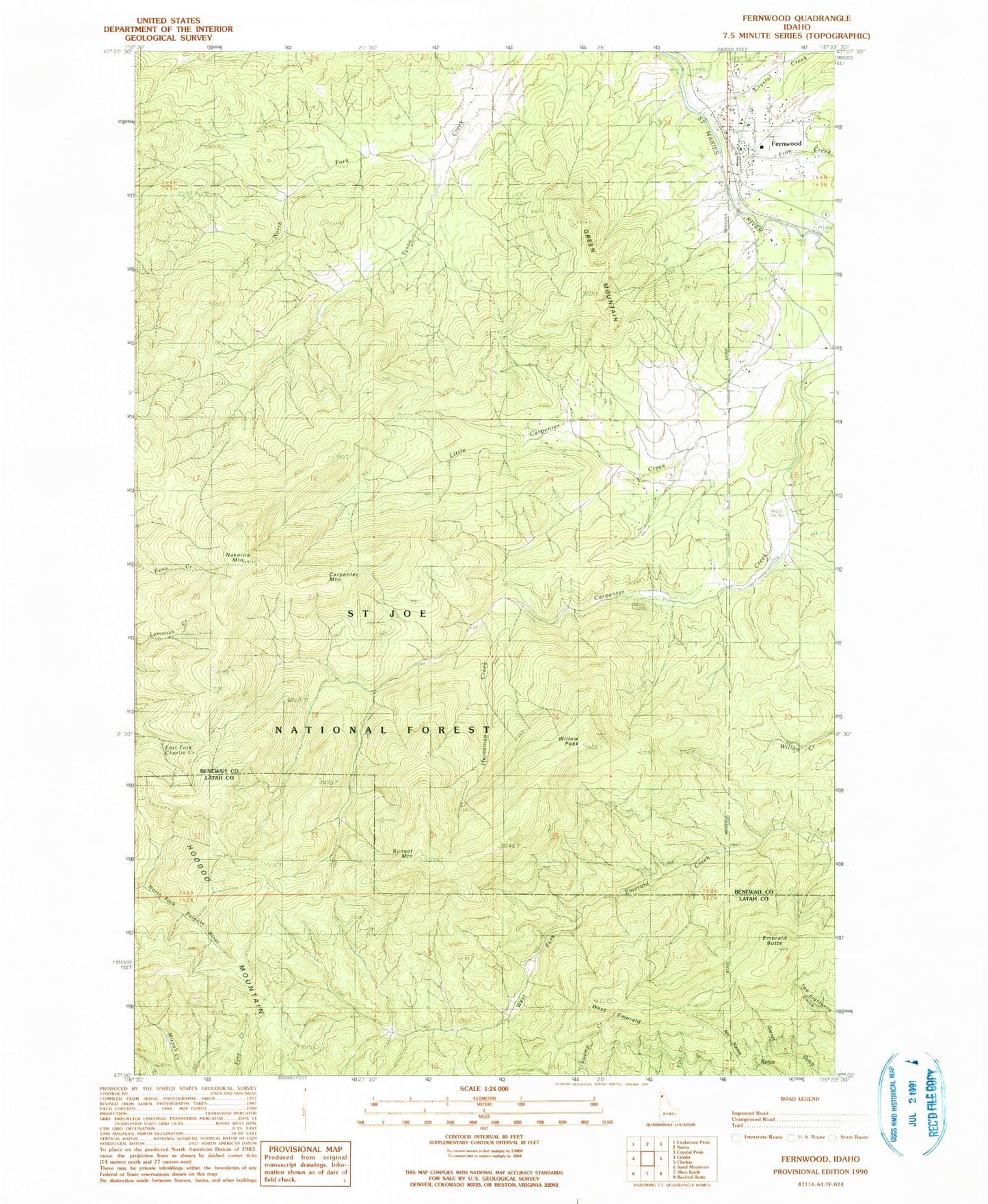 Classic USGS Fernwood Idaho 7.5'x7.5' Topo Map Image