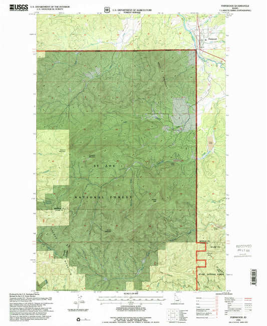 Classic USGS Fernwood Idaho 7.5'x7.5' Topo Map Image