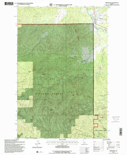 Classic USGS Fernwood Idaho 7.5'x7.5' Topo Map Image
