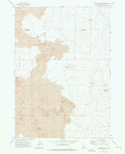 Classic USGS Fingers Butte Idaho 7.5'x7.5' Topo Map Image