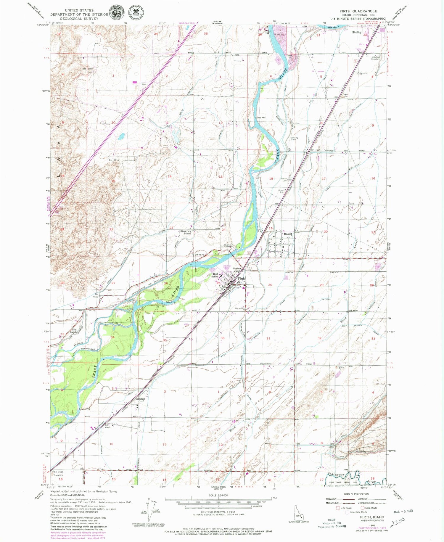 Classic USGS Firth Idaho 7.5'x7.5' Topo Map Image