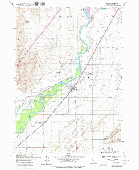 Classic USGS Firth Idaho 7.5'x7.5' Topo Map Image