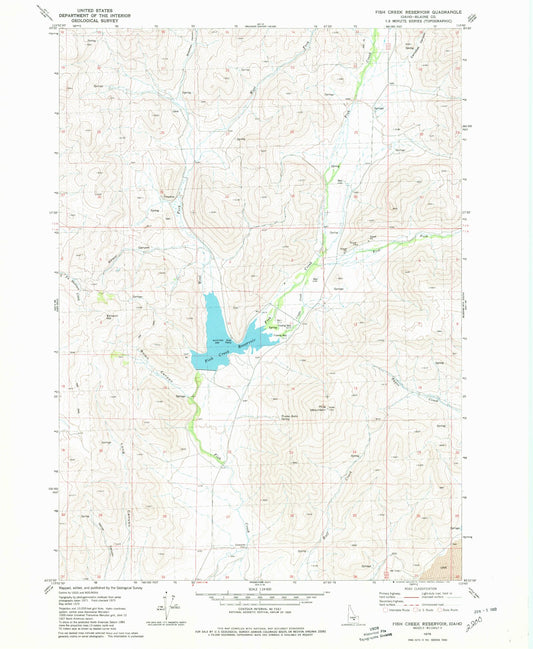 Classic USGS Fish Creek Reservoir Idaho 7.5'x7.5' Topo Map Image
