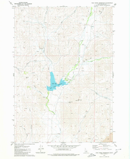 Classic USGS Fish Creek Reservoir Idaho 7.5'x7.5' Topo Map Image