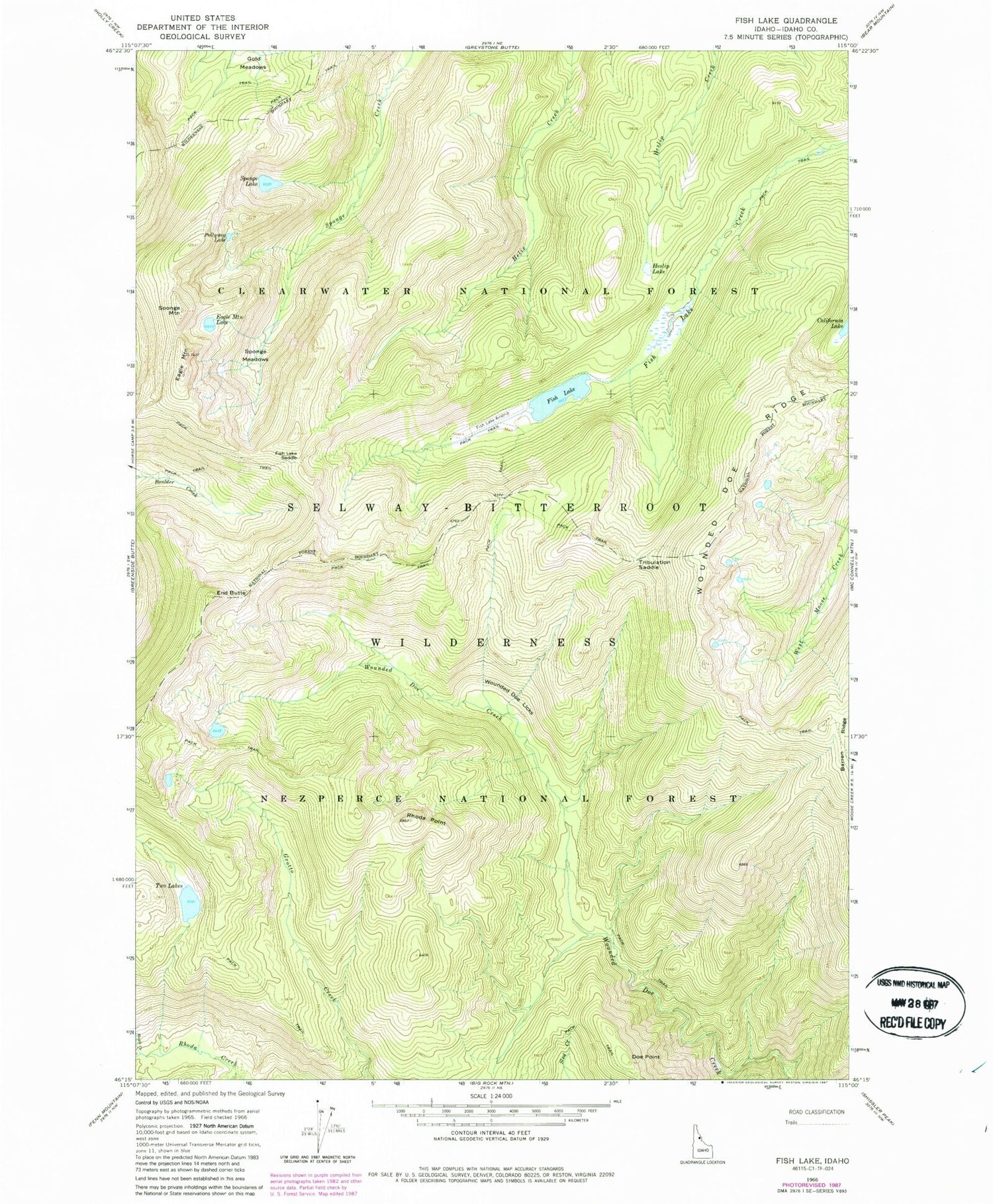Classic USGS Fish Lake Idaho 7.5'x7.5' Topo Map Image