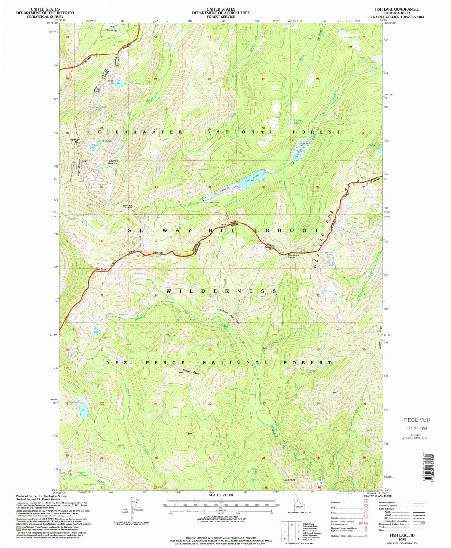 Classic USGS Fish Lake Idaho 7.5'x7.5' Topo Map Image