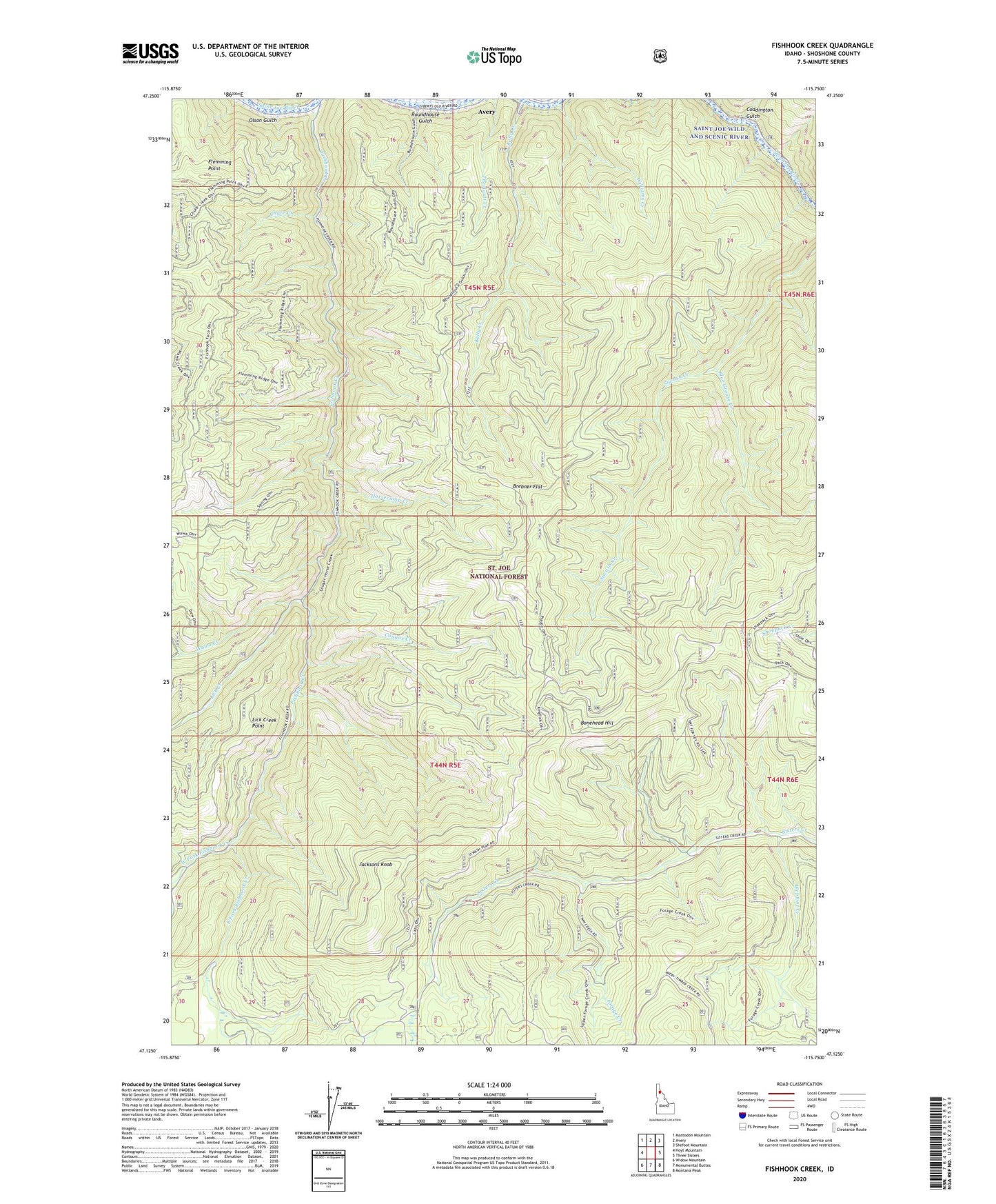Fishhook Creek Idaho US Topo Map Image