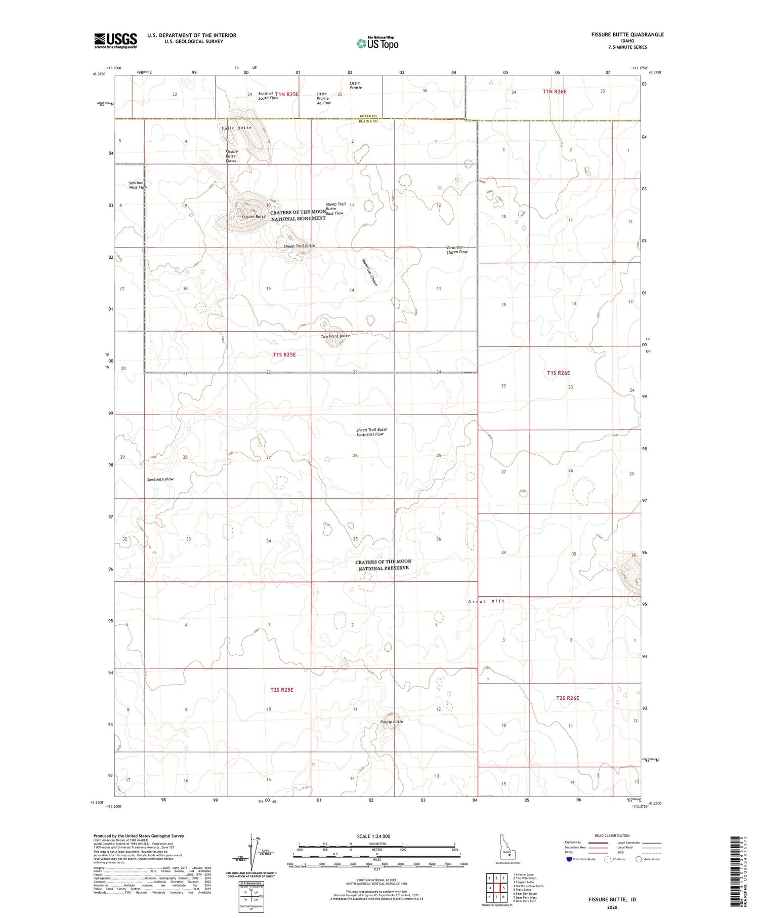 Fissure Butte Idaho US Topo Map Image