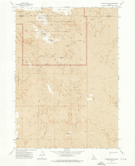 Classic USGS Fissure Butte Idaho 7.5'x7.5' Topo Map Image