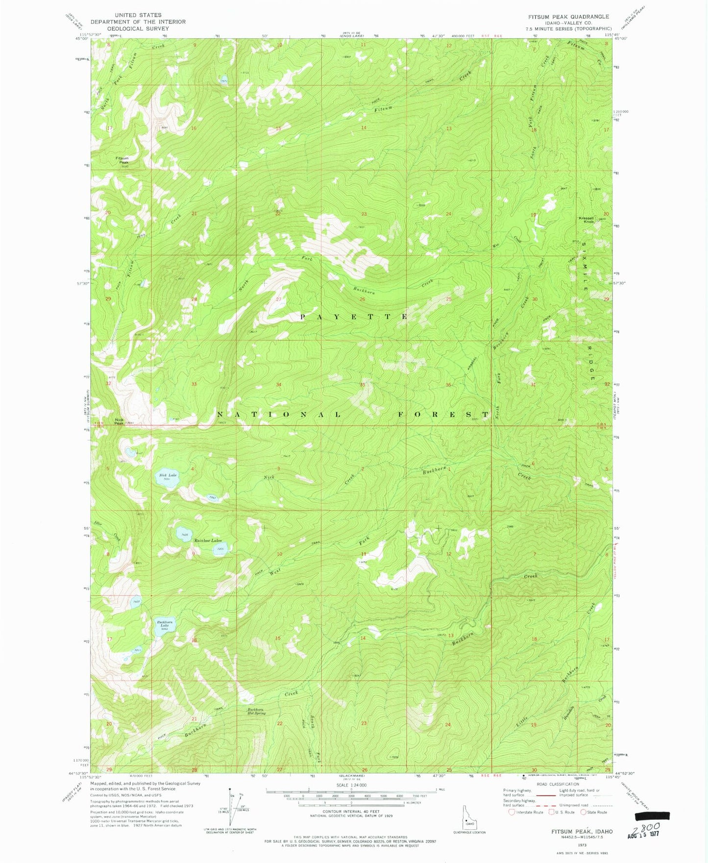 Classic USGS Fitsum Peak Idaho 7.5'x7.5' Topo Map Image