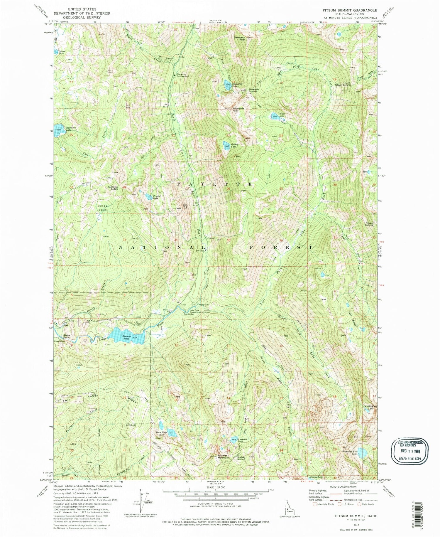Classic USGS Fitsum Summit Idaho 7.5'x7.5' Topo Map Image