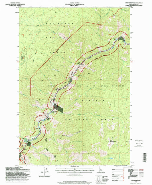 Classic USGS Fivemile Bar Idaho 7.5'x7.5' Topo Map Image
