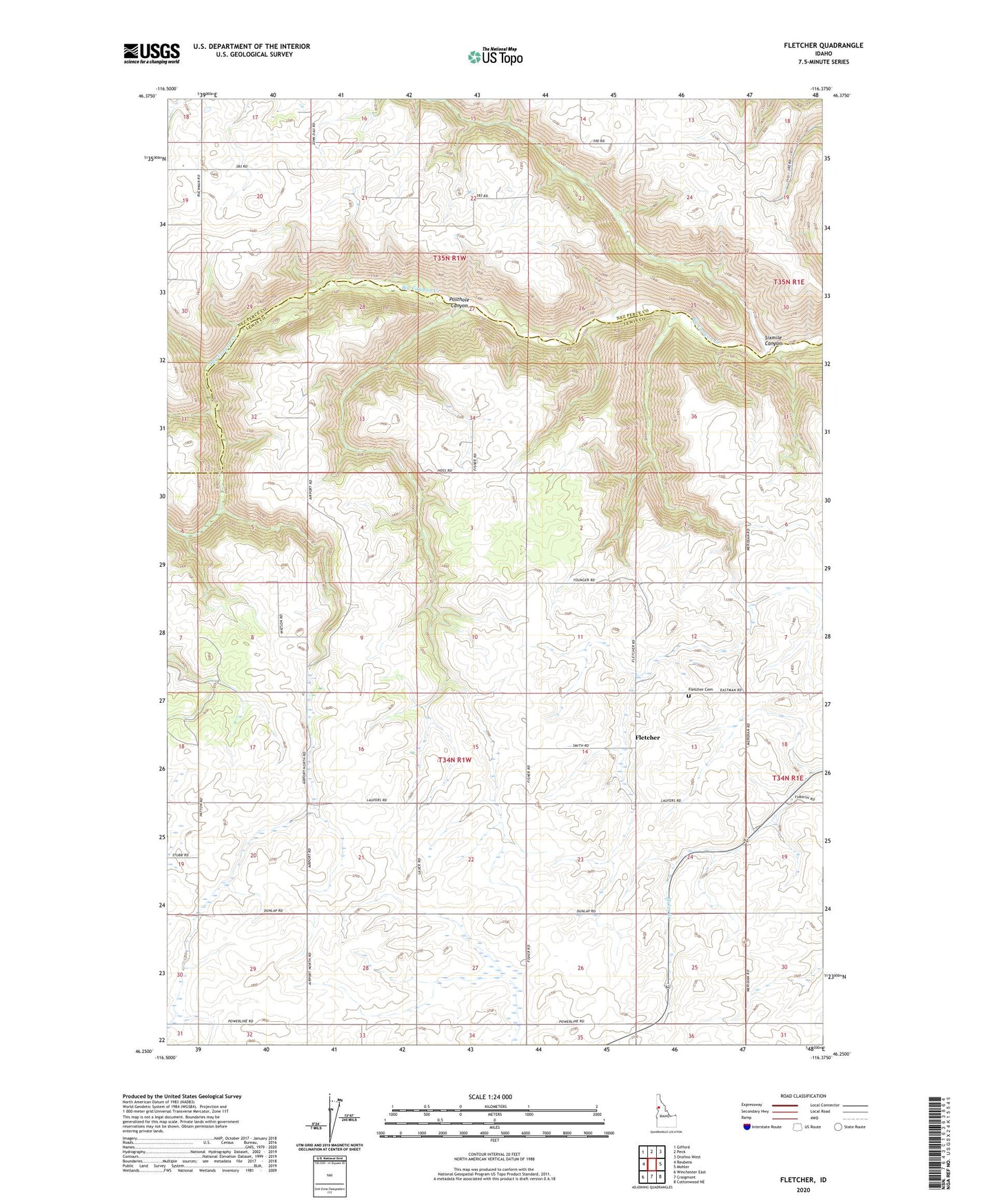 Fletcher Idaho US Topo Map Image