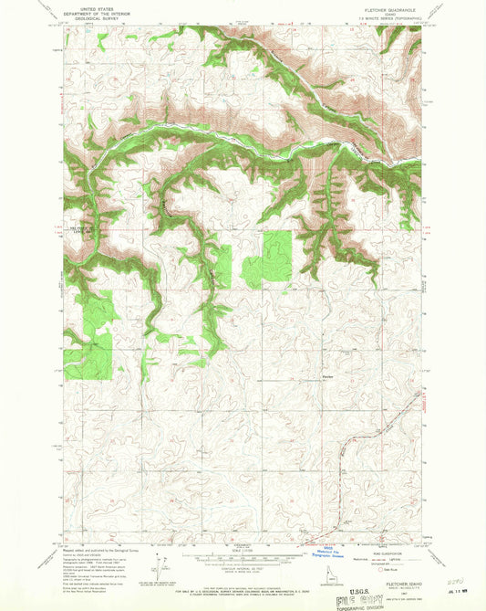 Classic USGS Fletcher Idaho 7.5'x7.5' Topo Map Image