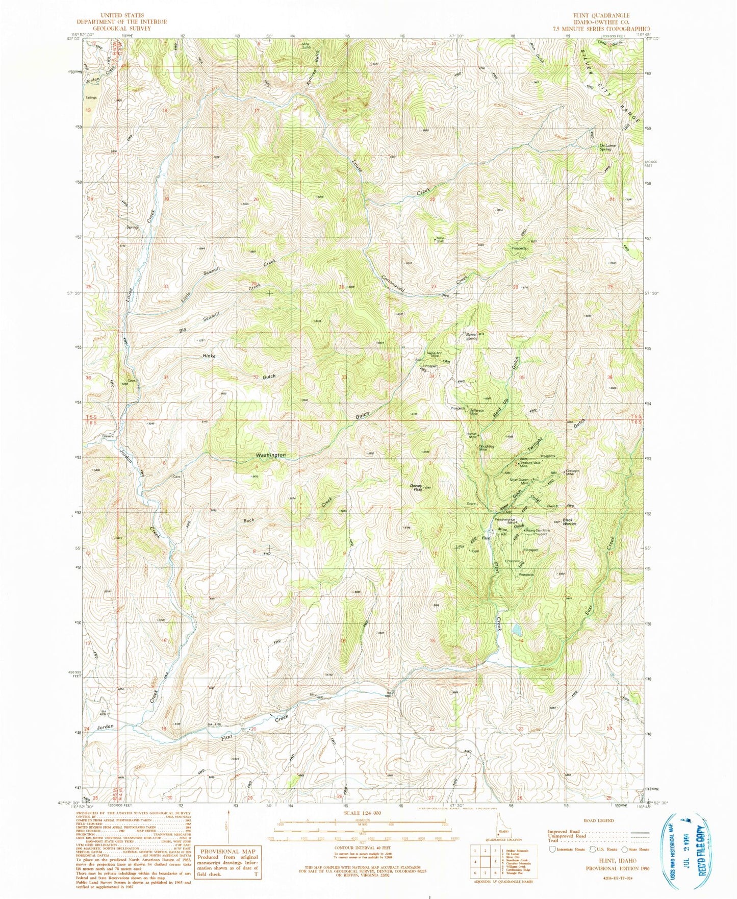 Classic USGS Flint Idaho 7.5'x7.5' Topo Map Image