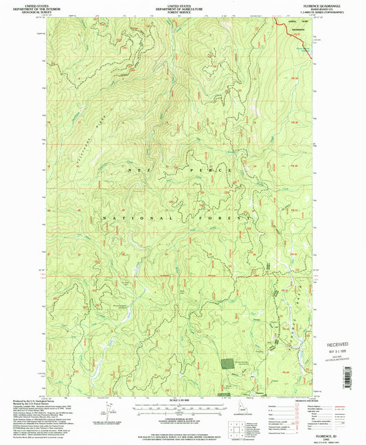 Classic USGS Florence Idaho 7.5'x7.5' Topo Map Image