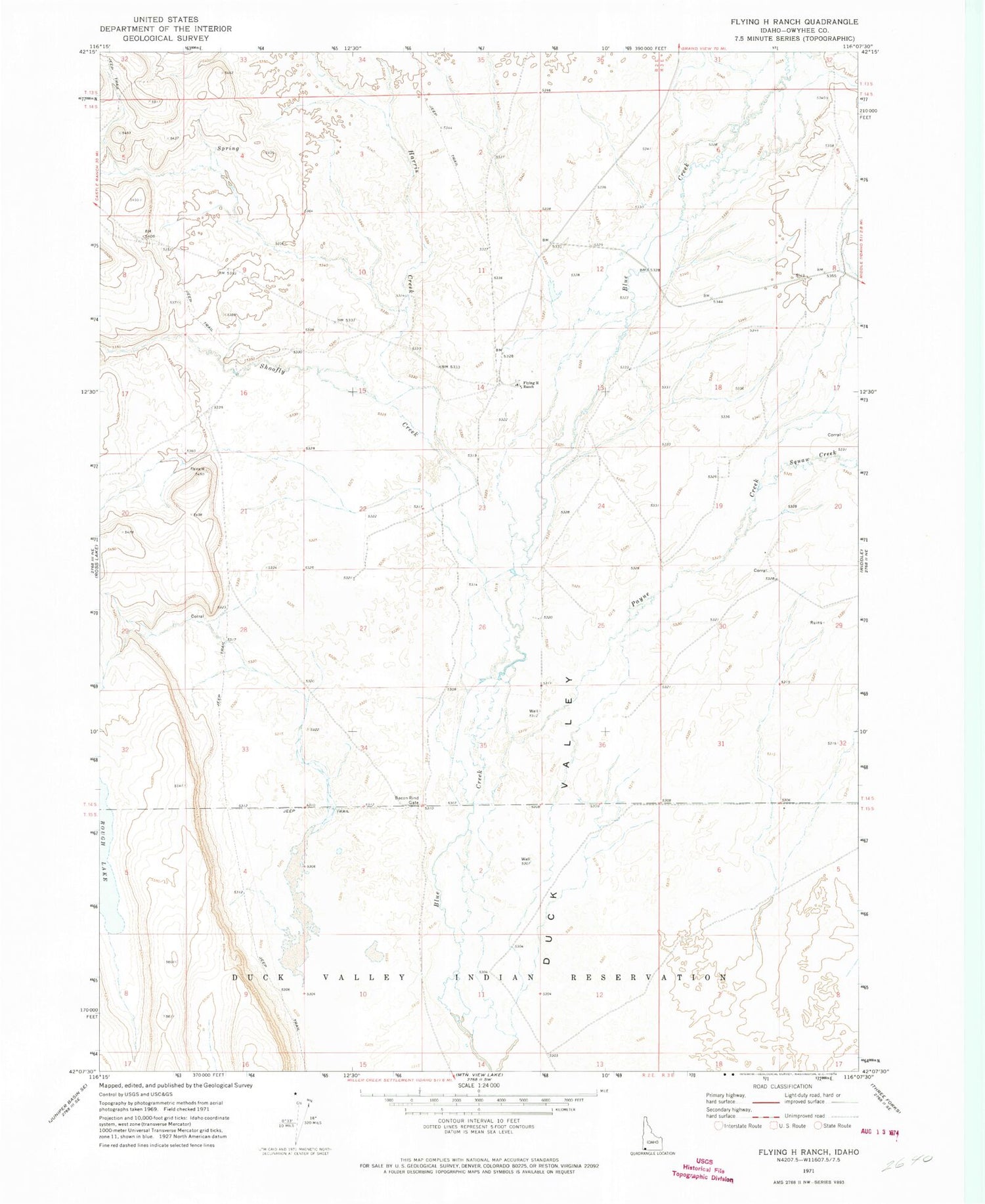 Classic USGS Flying H Ranch Idaho 7.5'x7.5' Topo Map Image
