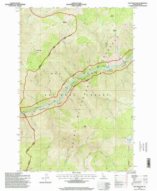 Classic USGS Fog Mountain Idaho 7.5'x7.5' Topo Map Image