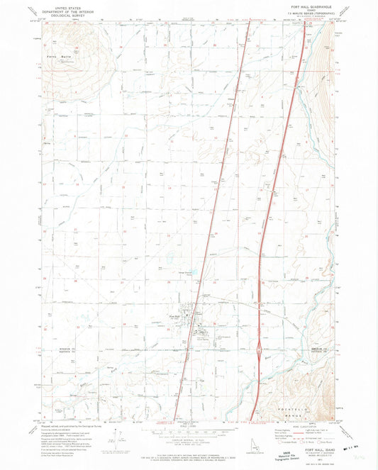 Classic USGS Fort Hall Idaho 7.5'x7.5' Topo Map Image