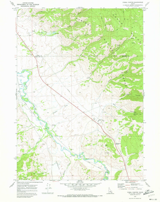 Classic USGS Fossil Canyon Idaho 7.5'x7.5' Topo Map Image