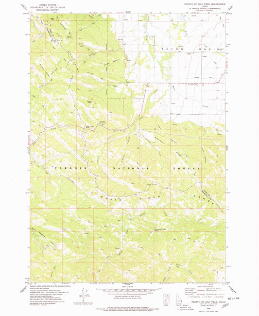 Classic USGS Fourth of July Peak Idaho 7.5'x7.5' Topo Map Image