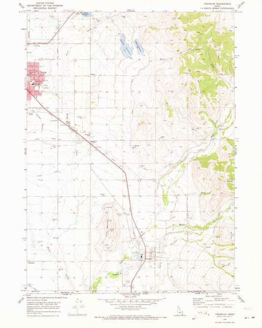 Classic USGS Franklin Idaho 7.5'x7.5' Topo Map Image
