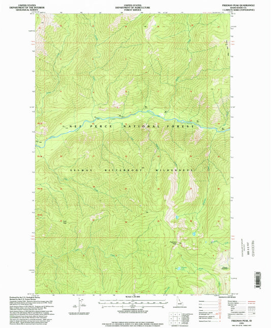 Classic USGS Freeman Peak Idaho 7.5'x7.5' Topo Map Image