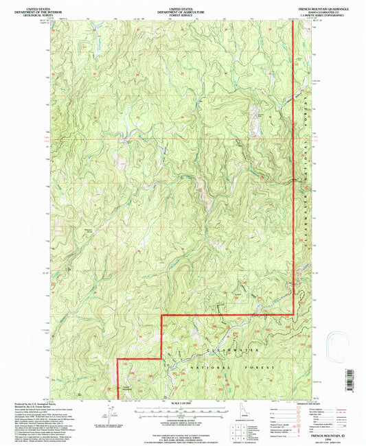 Classic USGS French Mountain Idaho 7.5'x7.5' Topo Map Image