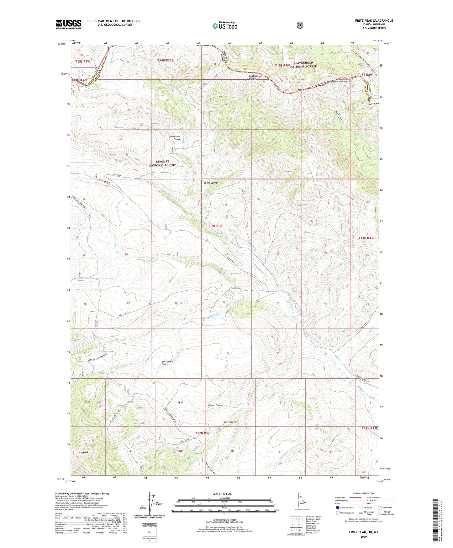 Fritz Peak Idaho US Topo Map Image