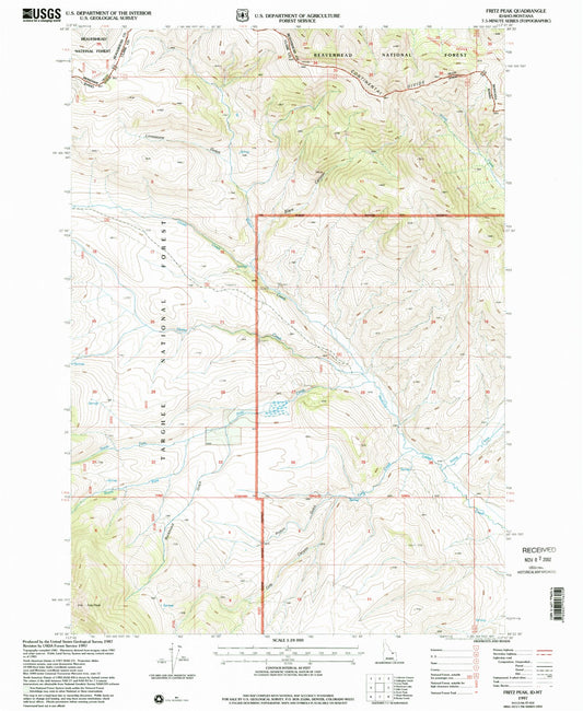Classic USGS Fritz Peak Idaho 7.5'x7.5' Topo Map Image