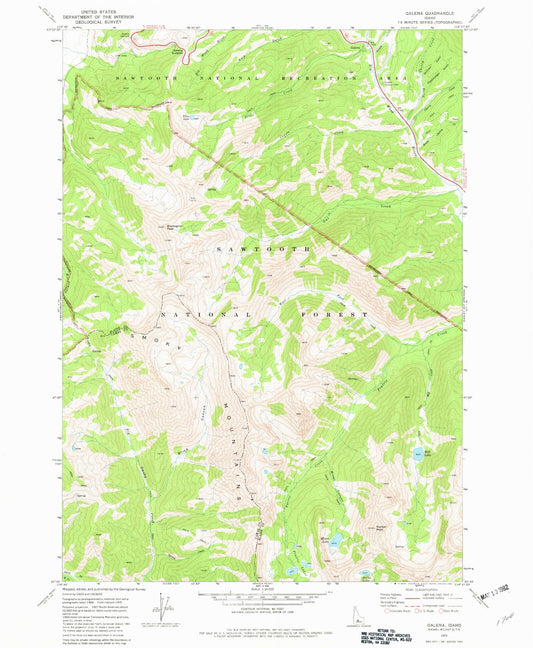 Classic USGS Galena Idaho 7.5'x7.5' Topo Map Image