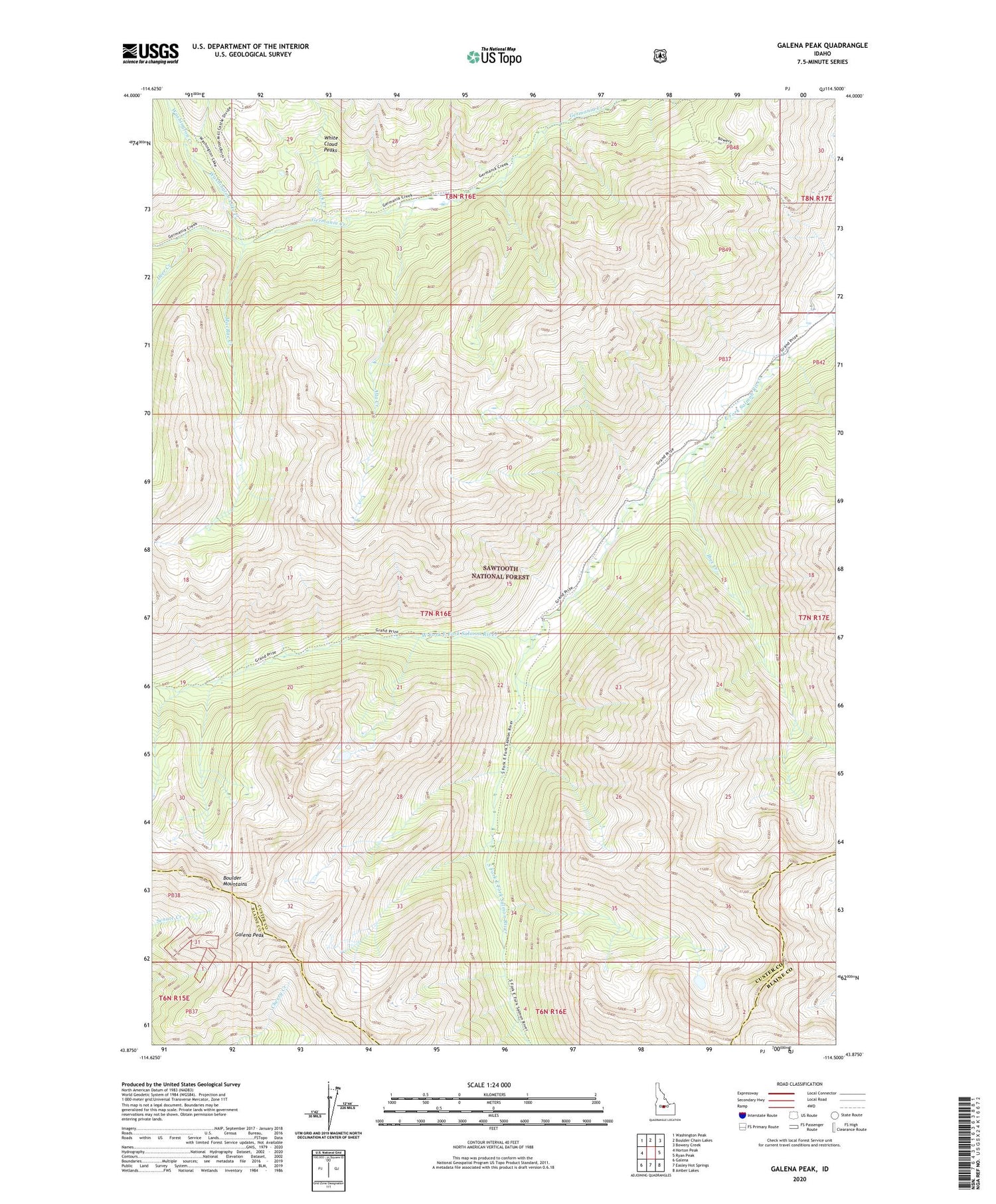 Galena Peak Idaho US Topo Map Image