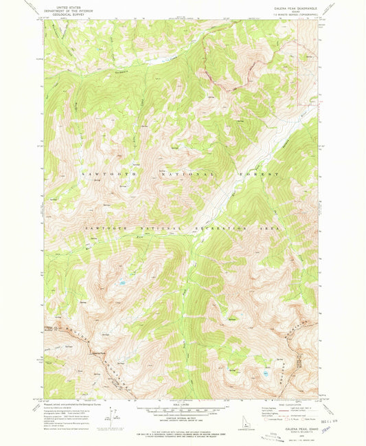 Classic USGS Galena Peak Idaho 7.5'x7.5' Topo Map Image