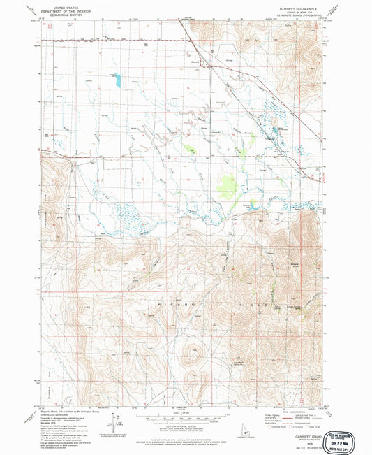 Classic USGS Gannett Idaho 7.5'x7.5' Topo Map Image