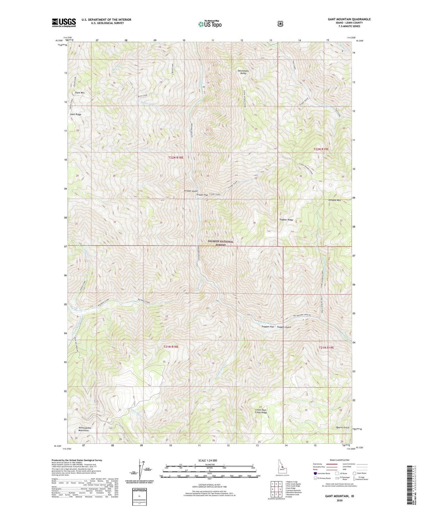 Gant Mountain Idaho US Topo Map Image