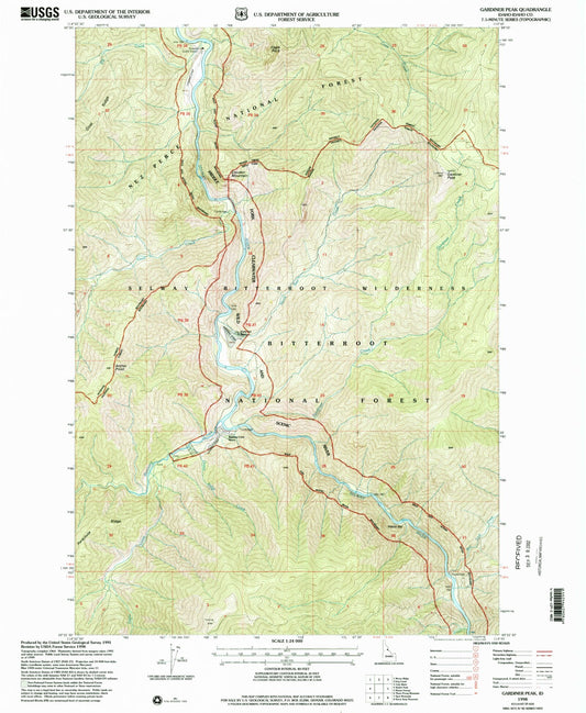 Classic USGS Gardiner Peak Idaho 7.5'x7.5' Topo Map Image