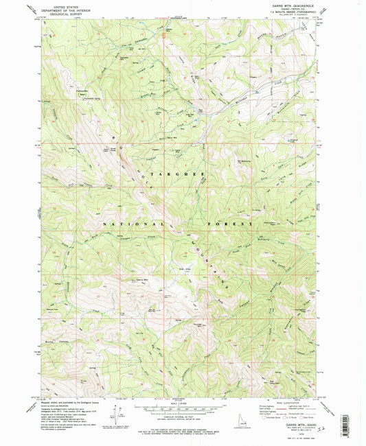 Classic USGS Garns Mountain Idaho 7.5'x7.5' Topo Map Image
