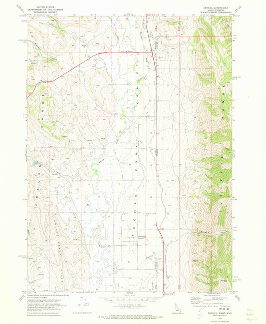 Classic USGS Geneva Idaho 7.5'x7.5' Topo Map Image
