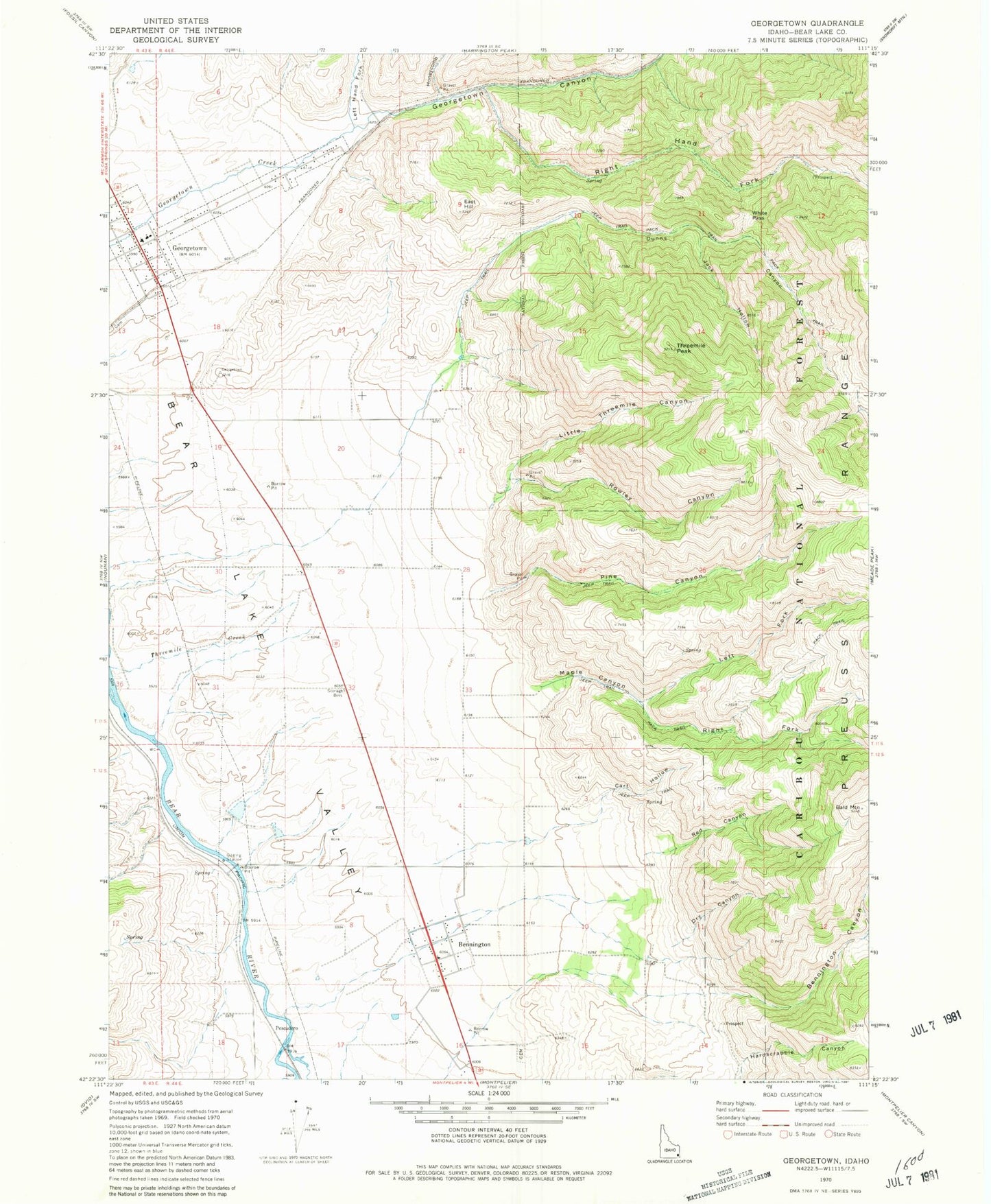 Classic USGS Georgetown Idaho 7.5'x7.5' Topo Map Image