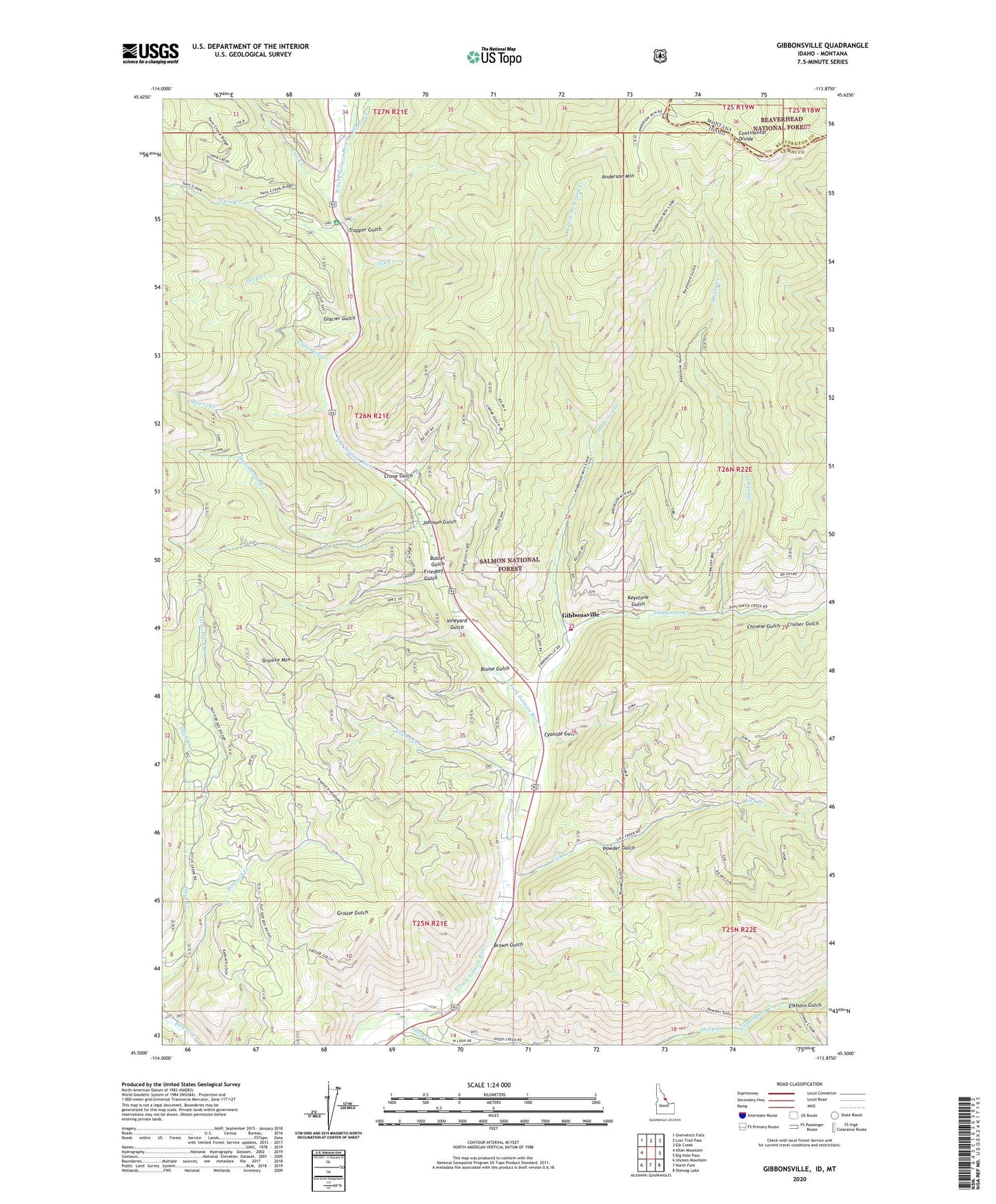 Gibbonsville Idaho US Topo Map Image
