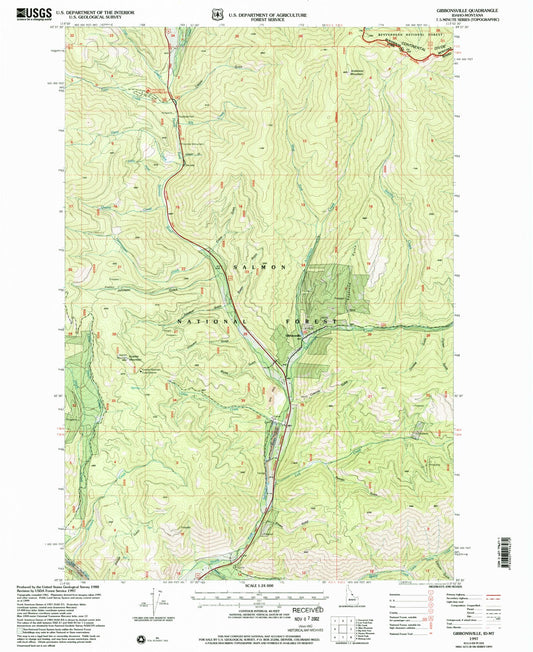 Classic USGS Gibbonsville Idaho 7.5'x7.5' Topo Map Image