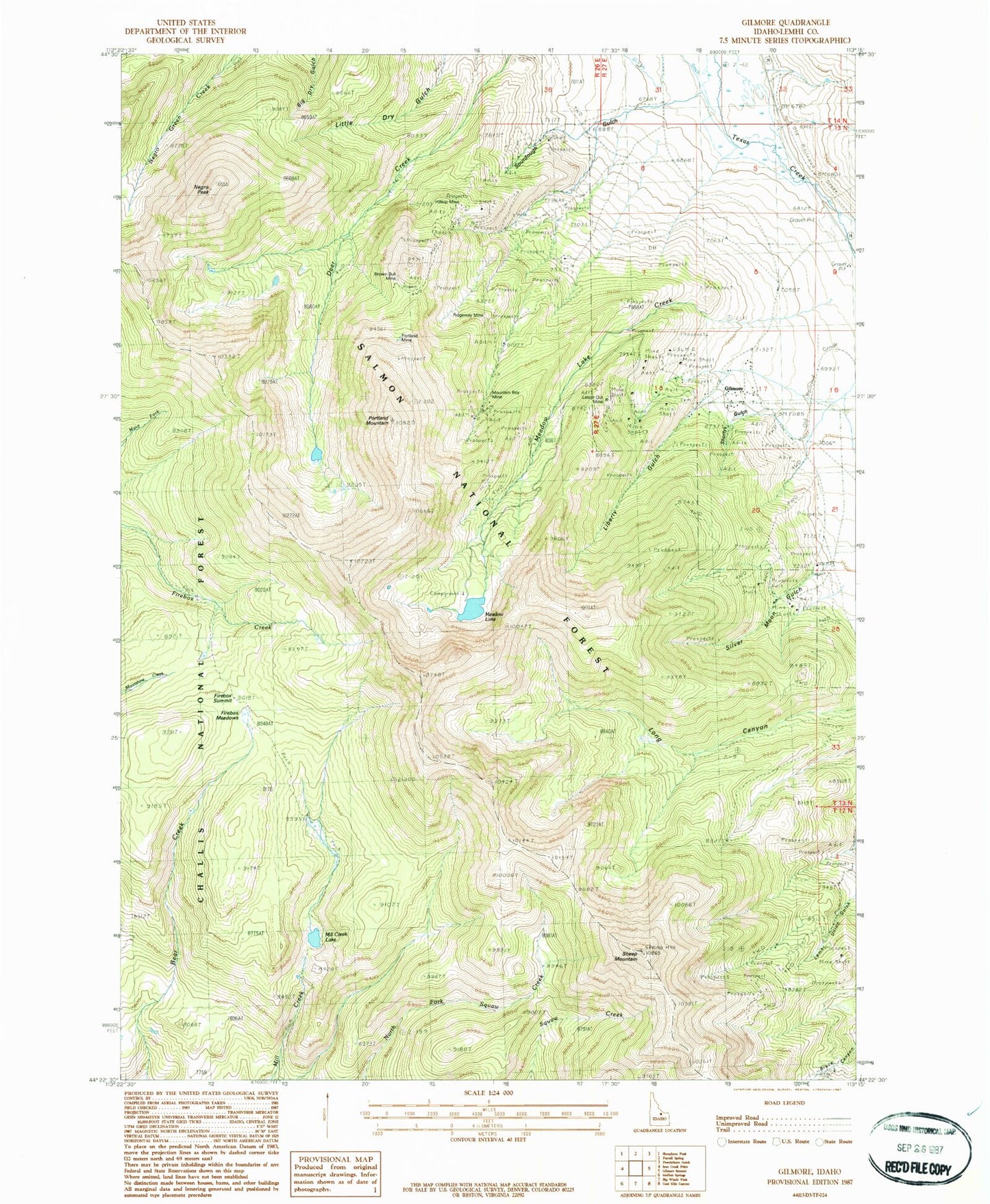 Classic USGS Gilmore Idaho 7.5'x7.5' Topo Map Image