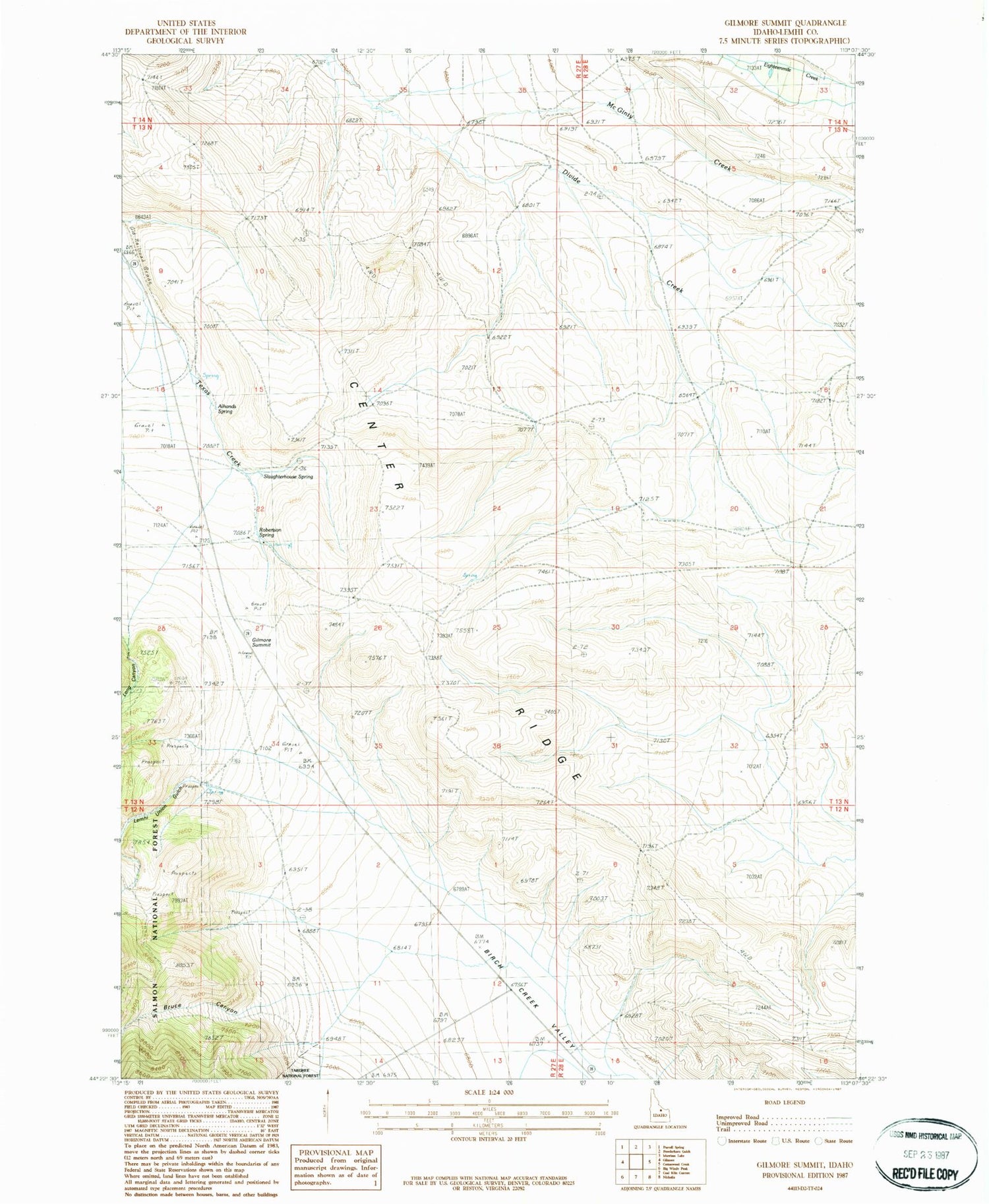Classic USGS Gilmore Summit Idaho 7.5'x7.5' Topo Map Image