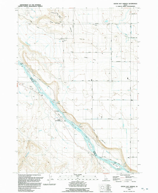 Classic USGS Givens Hot Springs Idaho 7.5'x7.5' Topo Map Image