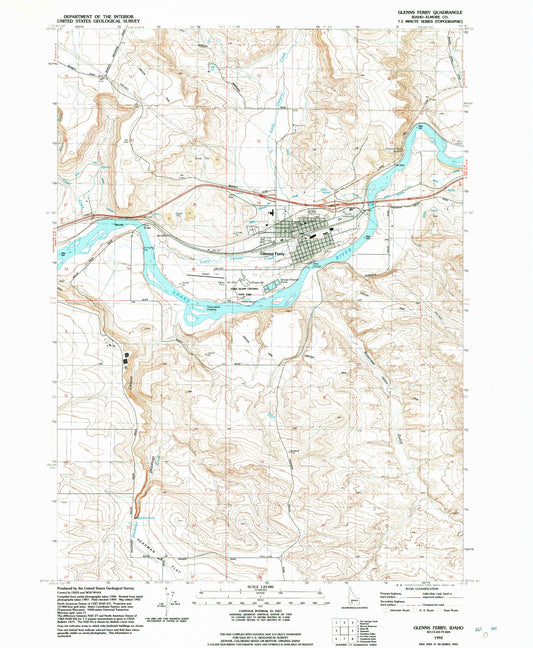 Classic USGS Glenns Ferry Idaho 7.5'x7.5' Topo Map Image