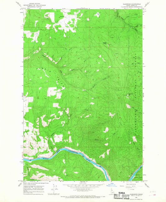 Classic USGS Glenwood Idaho 7.5'x7.5' Topo Map Image